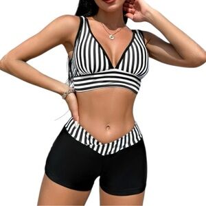 Boutique Retro Stage Black And White Stripe Bikini